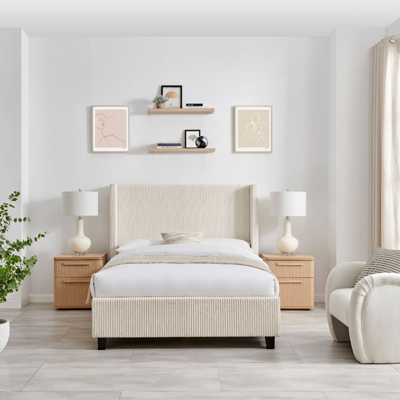 Upholstered Bed, Cream, King (173 x 217 cm)