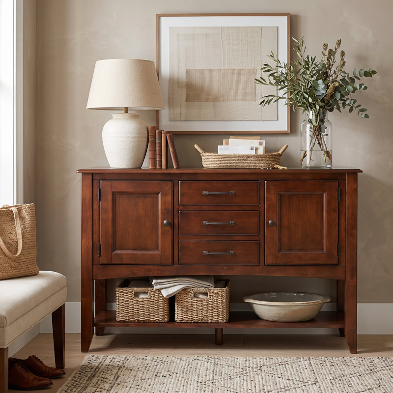 Zechari 54 " W Rubberwood Solid Wood Sideboard, Distressed Chestnut Brown