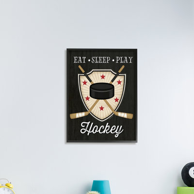 " Eat Sleep Play Hockey Phrase Crossed Sticks Puck " Graphic Art Print