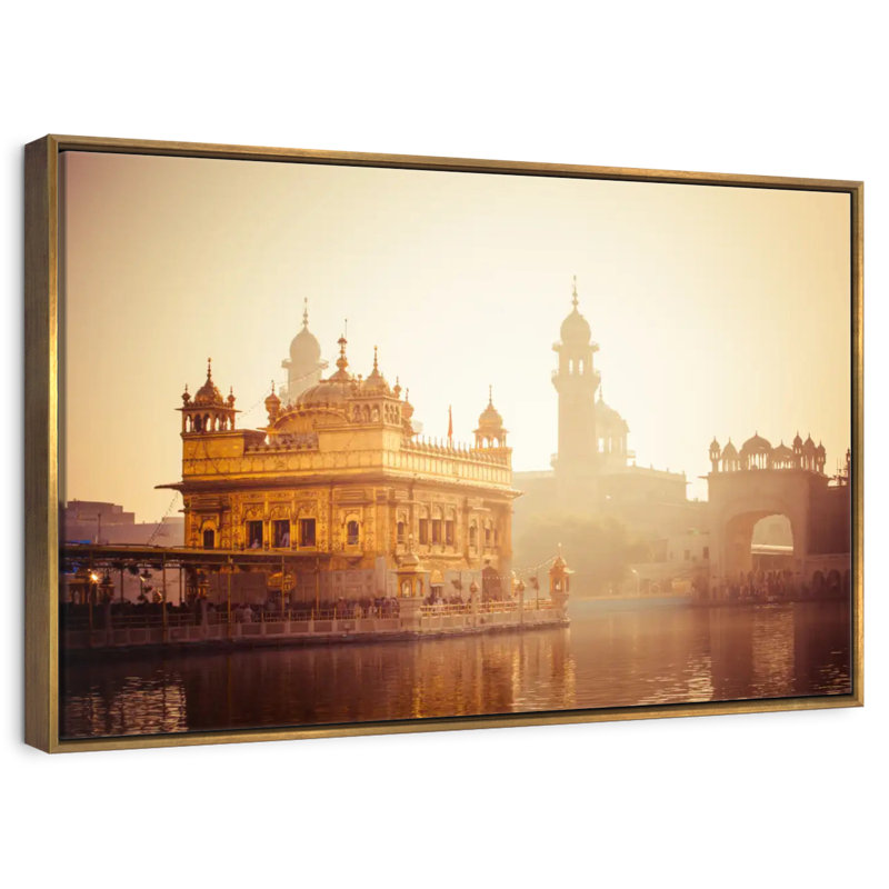 Temple Harmandir, Cadre flottant doré, 40 po x 27 po