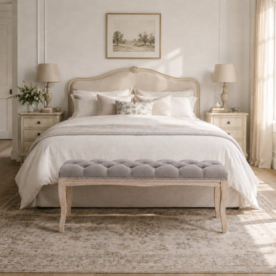 Banc rembourré en bois d'hévéa massif capitonné French Country pour chambre à coucher et couloir