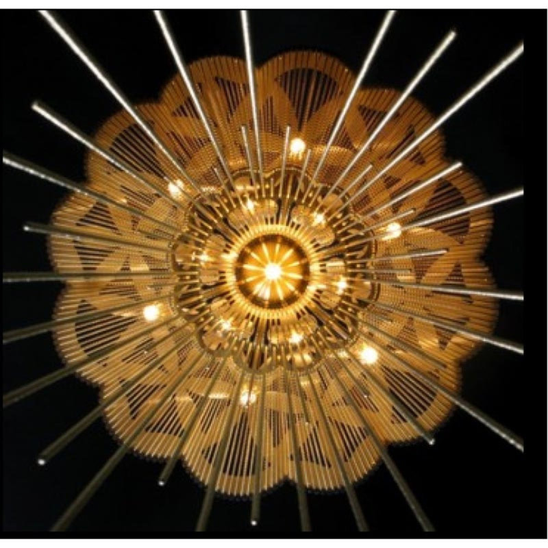 Lustre lumière fleur de vie, 50" Wide x 55" Height, Plaqué bronze, Laiton