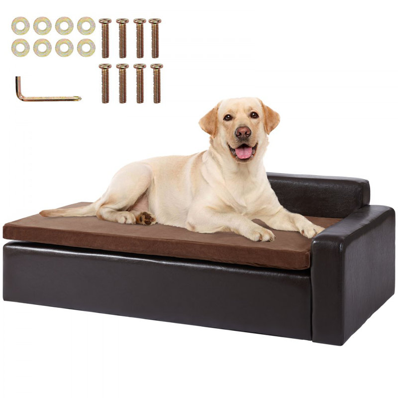 Canapé pour animaux de compagnie, canapé pour chiens de taille moyenne, canapé-lit en cuir souple, canapé pour chat avec chargement de 110 lb, noir
