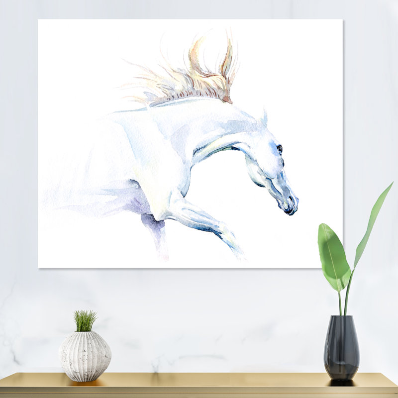 Cheval blanc - peinture sur toile, H 12 po x l 20 po, Toile tendue