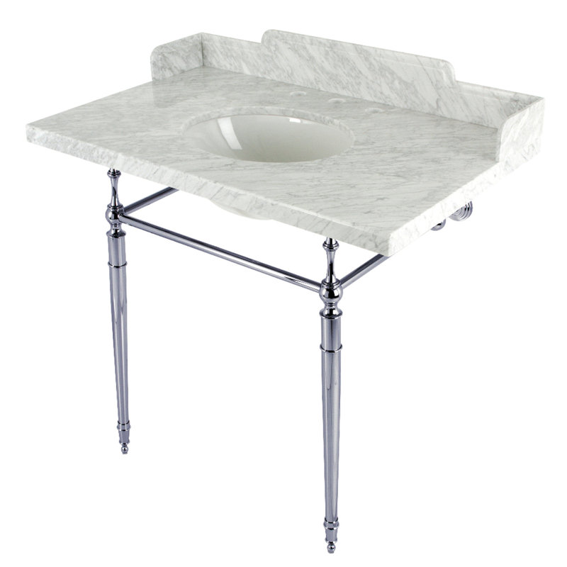 Lavabo de salle de bain rectangulaire avec trop-plein, Marbre blanc / chrome poli