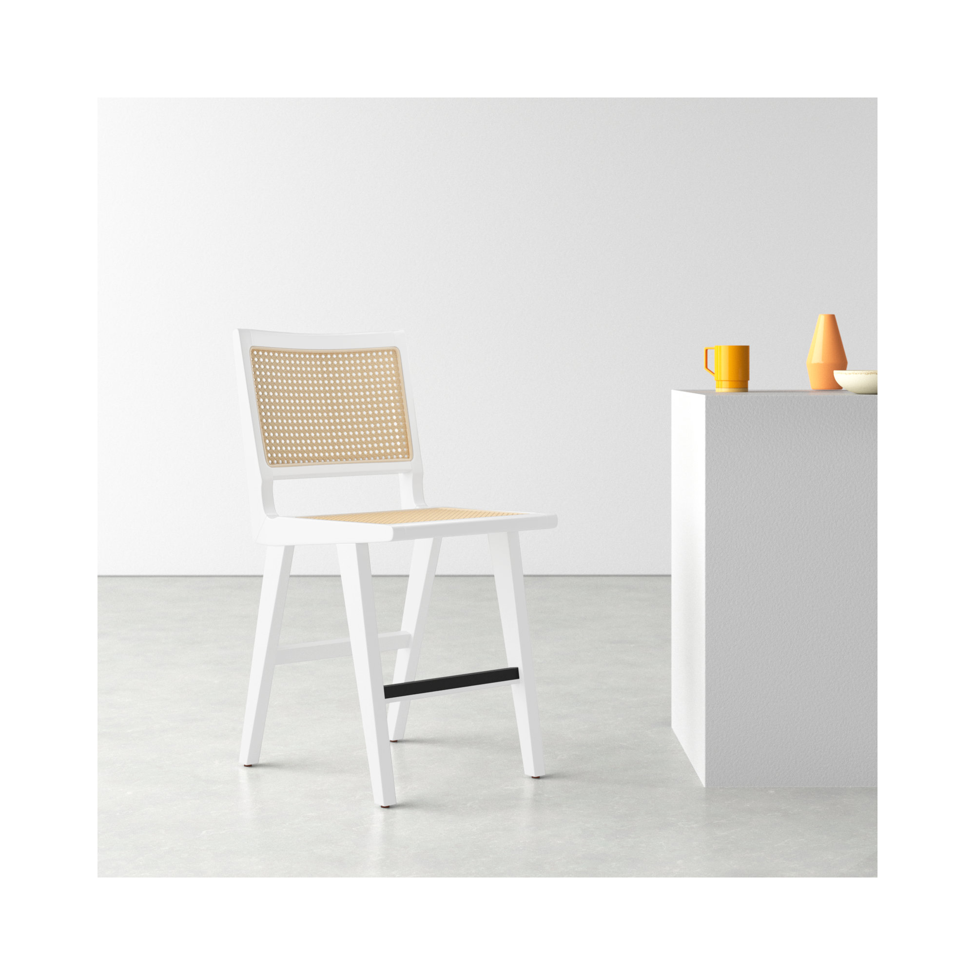 Atticus Cane Bar & Counter Stool, White, Counter Stool (23.2" Seat Height)