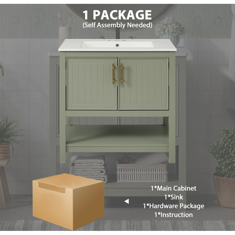 Meuble-lavabo de 30 pouces avec lavabo en céramique et rangement polyvalent - idéal, Vert