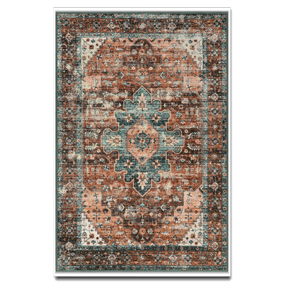 9X12 Ultra-Thin Pink Area Rug - Non-Slip Non-Shedding Vintage Carpet For Bedroom, Living Room, Girls Nursery, Playroom, Office
