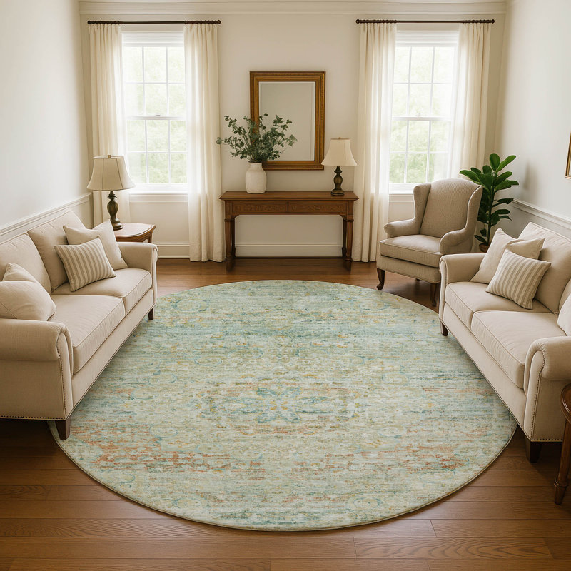 Premium Machine Washable Marasco AMF1636 Global Rug, Round 8'