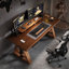 Bureau rectangulaire en bois massif et acier de couleur noyer noir-108205851