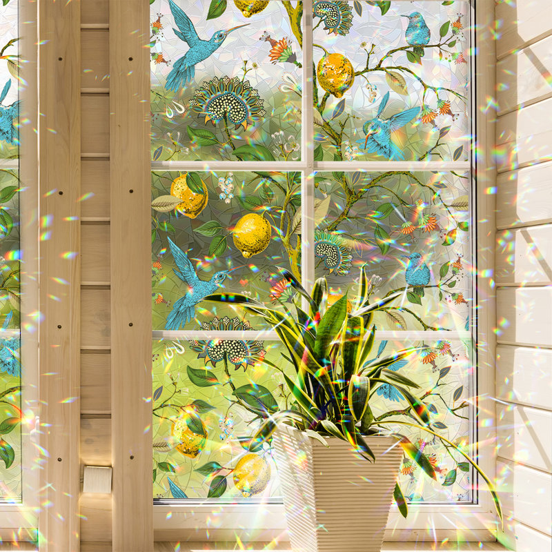 Rainbow Decorative Retro Plants & Flowers Static Cling Window Decal