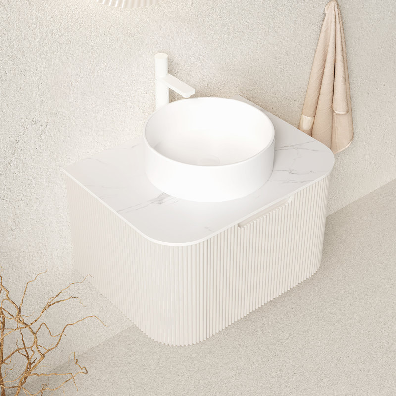 Meuble-lavabo en bois massif rayé 24 po avec lavabo Dina, White