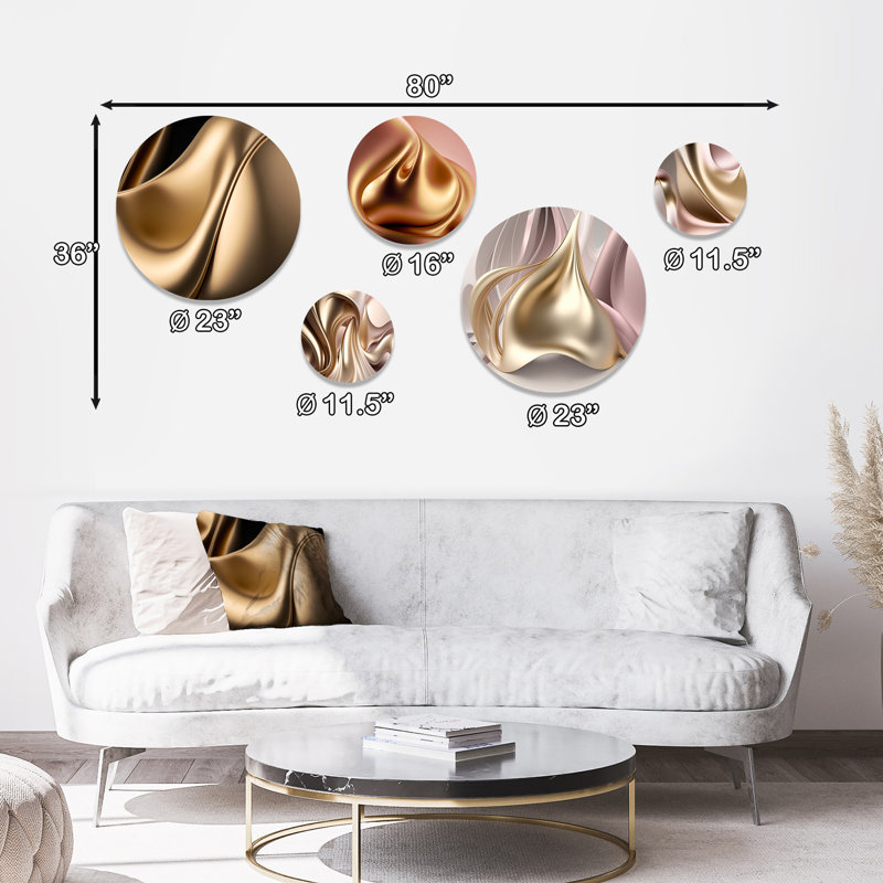 Ensemble de 5 décorations murales subtiles sophistiquées roses et dorées I