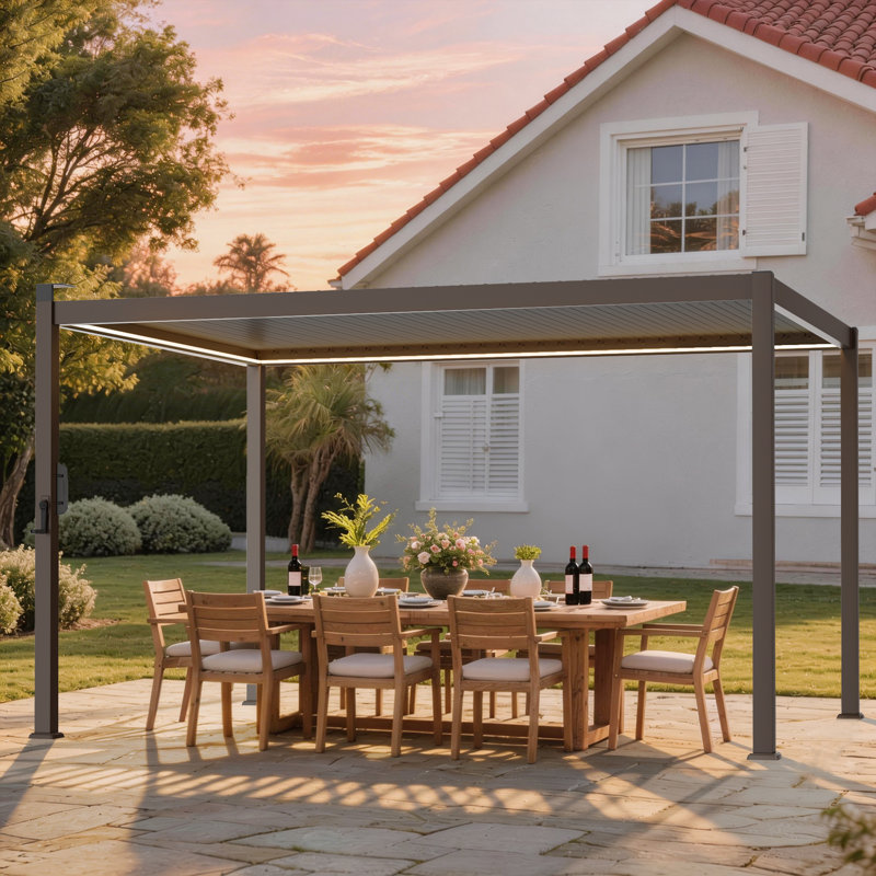 Pergola d'extérieur à DEL en métal avec toit à persiennes réglable, pergola de patio toutes saisons pour terrasse