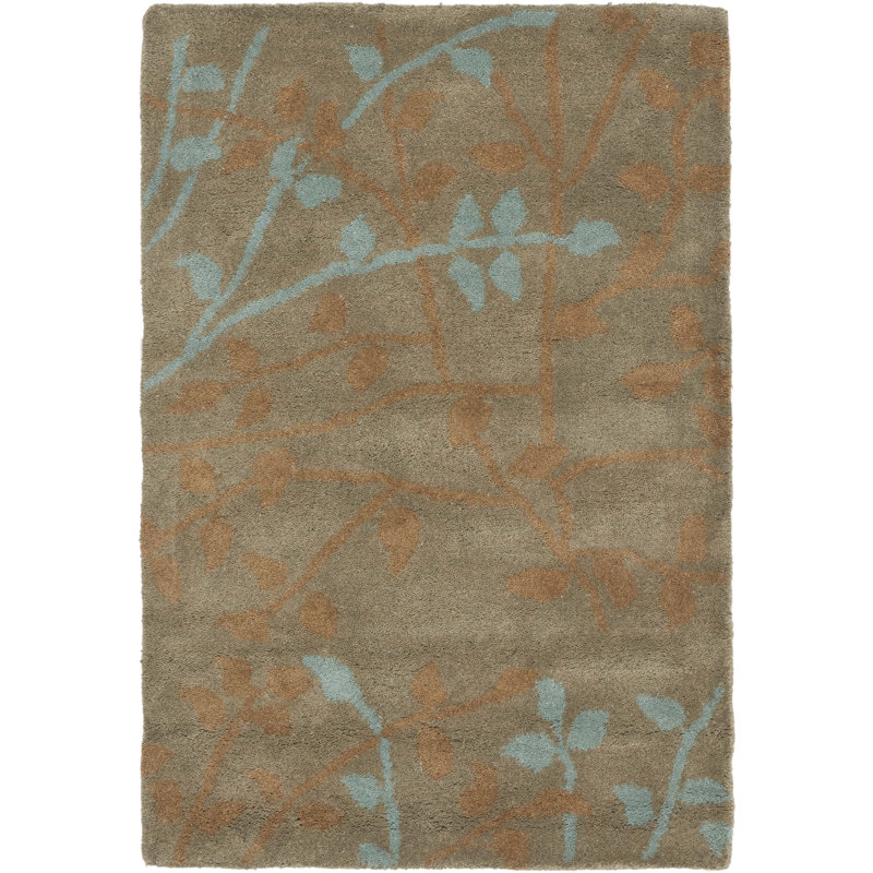 Avayah Floral Handmade Tufted Wool Brown Area Rug, Rectangle 7'6" x 9'6"