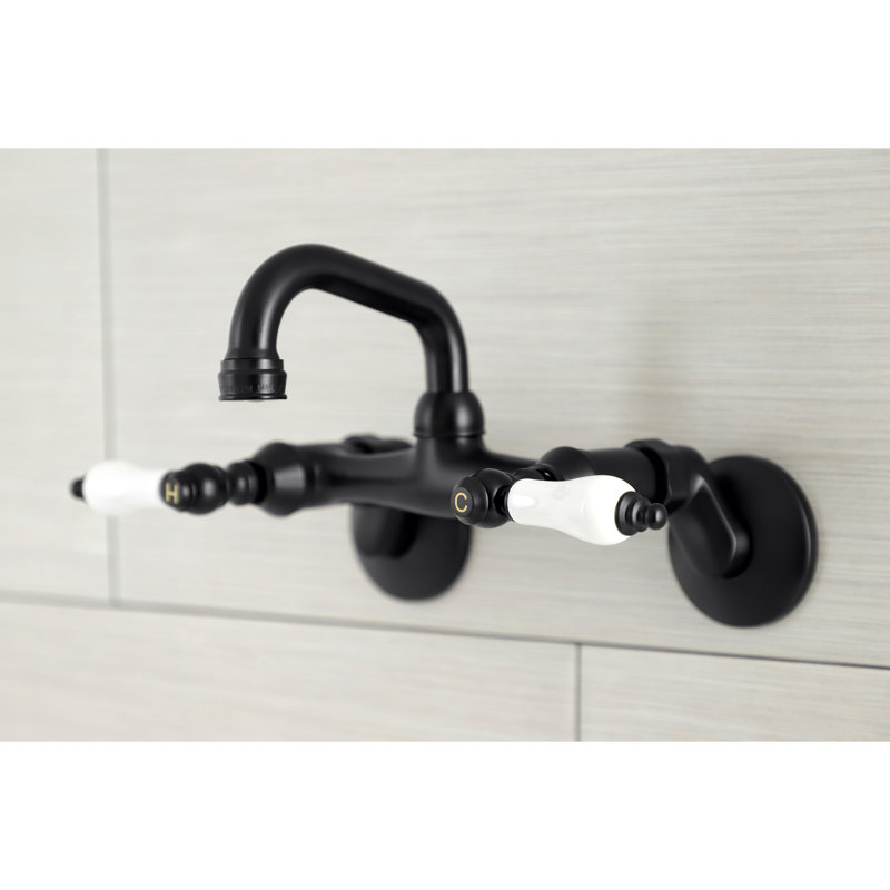 Kingston Brass Kingston Two-Handle 2-Hole Wall Mount Bar Faucet, Lever Handle, Matte Black