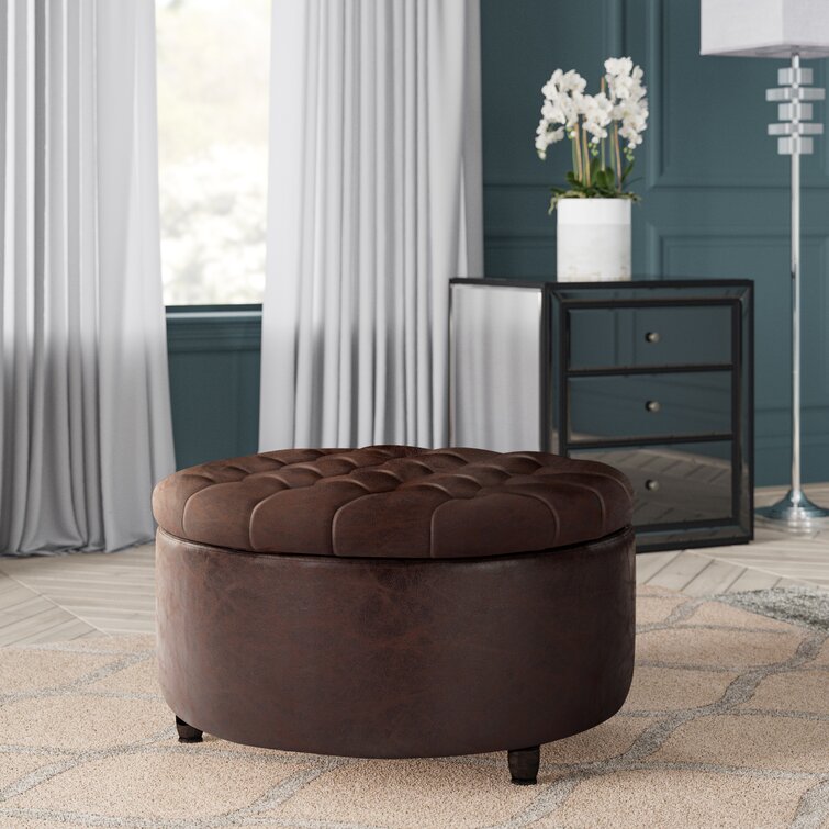 Sanni 28" Wide Faux Leather Round Storage Ottoman