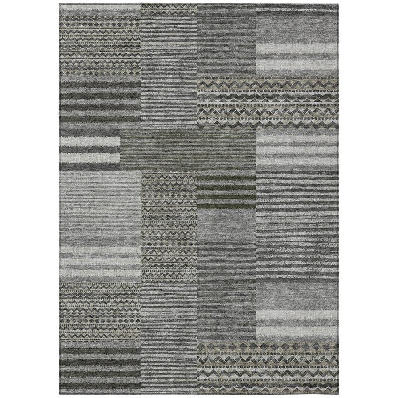 Machine Washable Indoor/Outdoor Chantille ACN2749 Striped Rug, 3' x 5', Pewter
