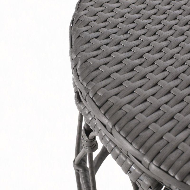 Woven Rattan Side Table - 19.75" Weatherproof PE Wicker, Indoor/Outdoor Accent Table, Gray