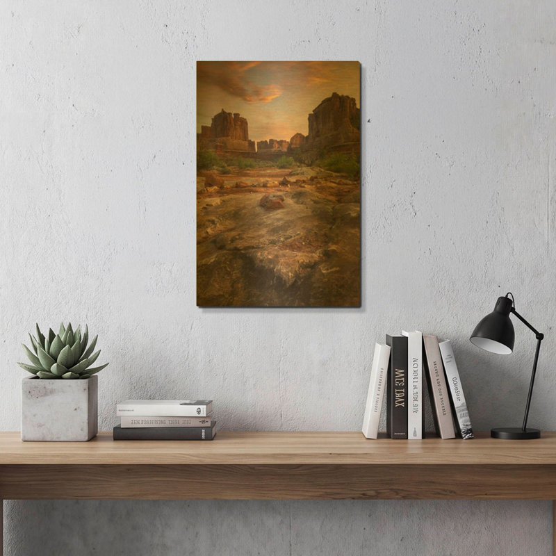 « Coucher de soleil sur Park Avenue - Parc national des Arches », par Darren White, tableau mural en métal doré, 40,6 x 61 cm