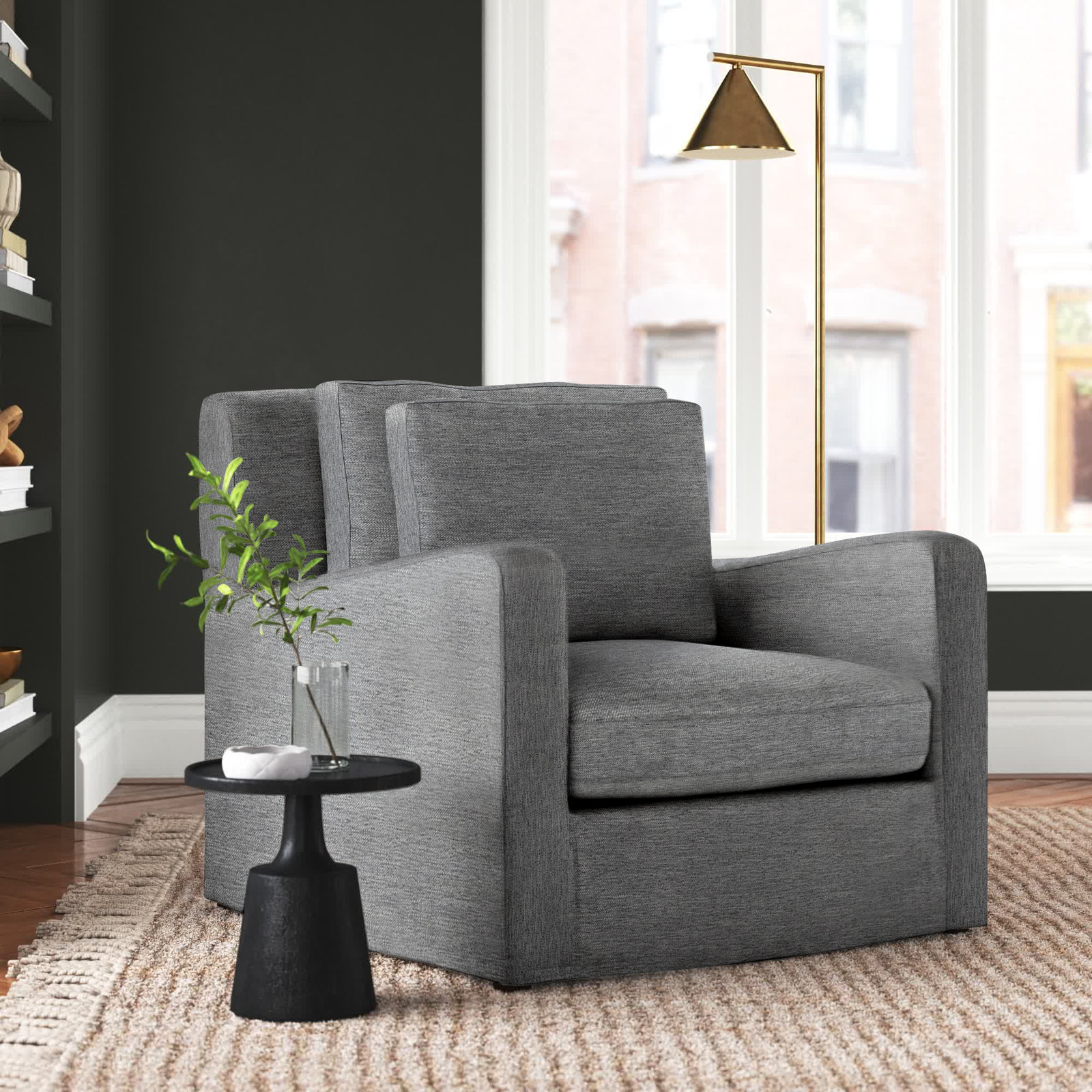 Nessa Upholstered Club Chair, Castlerock Gray Basketweave