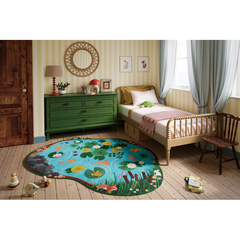 Momeni Playground Pond Blue Kid Rug, Novelty 6' x 8'2"