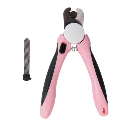 High-quality pet nail clippers and trimming tools with safety guard to prevent over-cutting nails, plus a free nail file included. Equipped with sturdy anti-slip ergonomic handles and sharp blades.