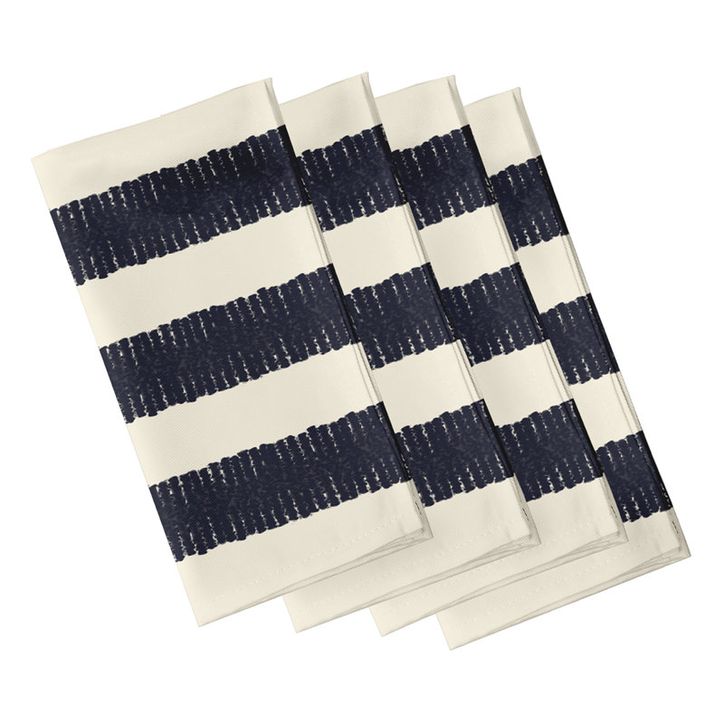 Lourenco Polyester Striped Square Napkin, Navy/Cream