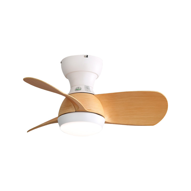 23 Inch Mini Led Ceiling Fan With 3 Color Dimmable 3 ABS Blades Remote Control DC Motor For Bedroom, White, Natural Wood