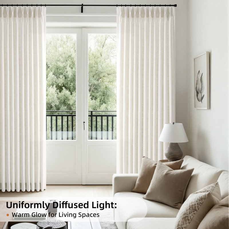 Memory-set Curtains, Thick Linen Texture, Light-filtering and Privacy-friendly Living Room Curtains, 2-Piece Set with Hook Pleat Design.