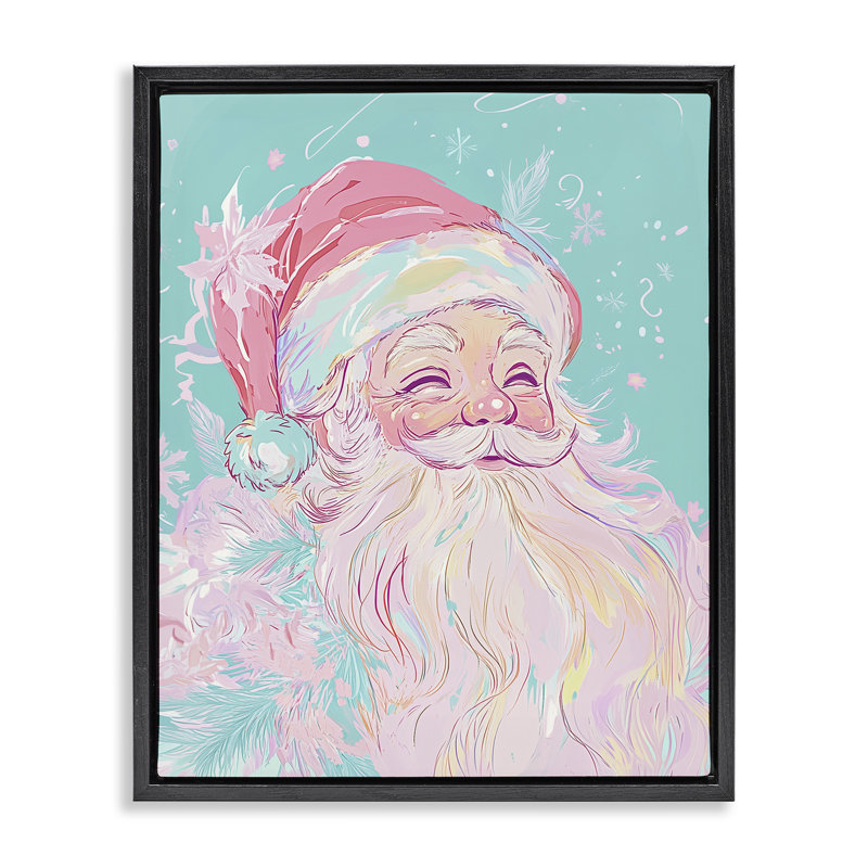 Cadre flottant pastel Jolly Santa Claus, design par Arlington Prints, Cadre flottant noir de jais, H 21 po x l 17 po