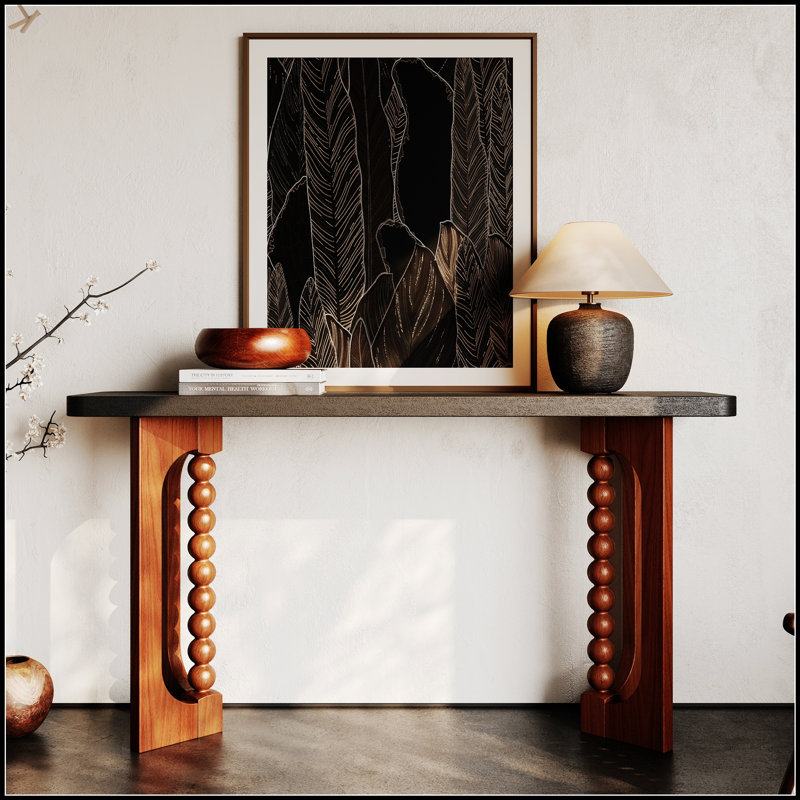 Console 59 po rustique de style champêtre avec des pieds sphériques uniques, parfaite pour les couloirs étroits et les salons