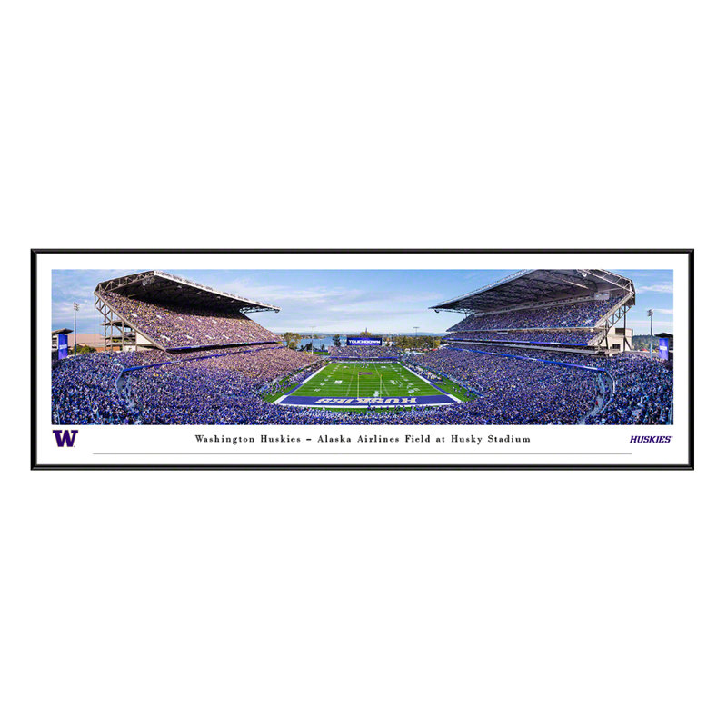 Washington Huskies Football, End Zone - Select Frame, BlackBlack Standard Framed, No Mat, 13.75" H x 40.75" W x 0.875" D