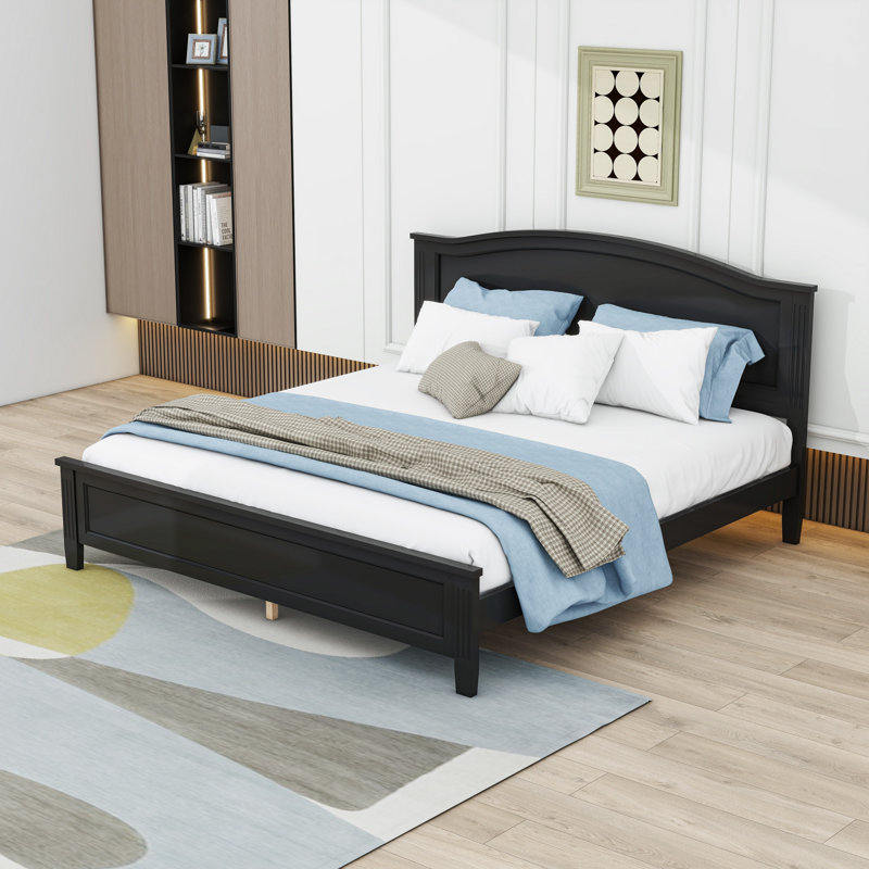 King Wood Platform Bed with Headboard, Noir