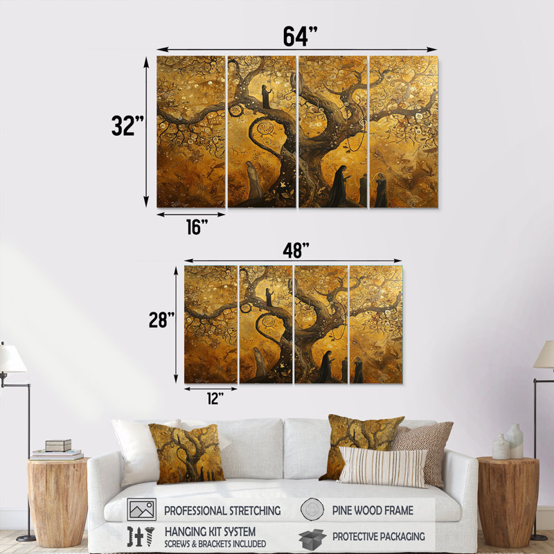 Teachings By The Ancient Tree Vintage - Art mural arbre pour le salon, 4 pièces, H 28 po x l 48 po