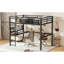 Structure de lit double pleine grandeur avec bureau, panier de rangement, lit mezzanine en métal avec horloge et port de charge-313288011