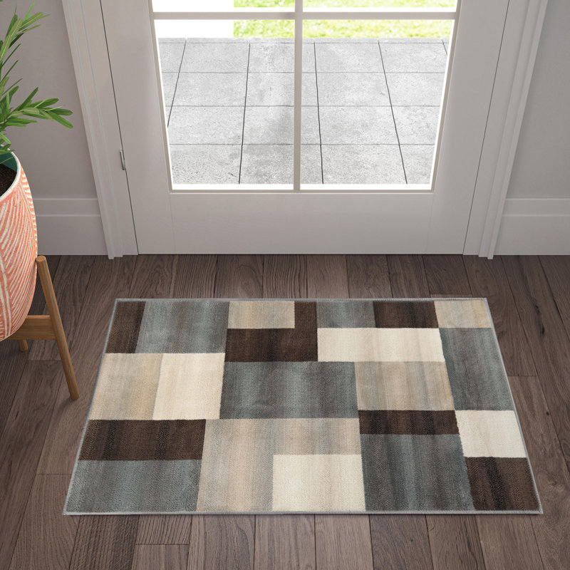 Tapis gris beige en polypropylène avec revers en jute Benne, Carré 8 pi