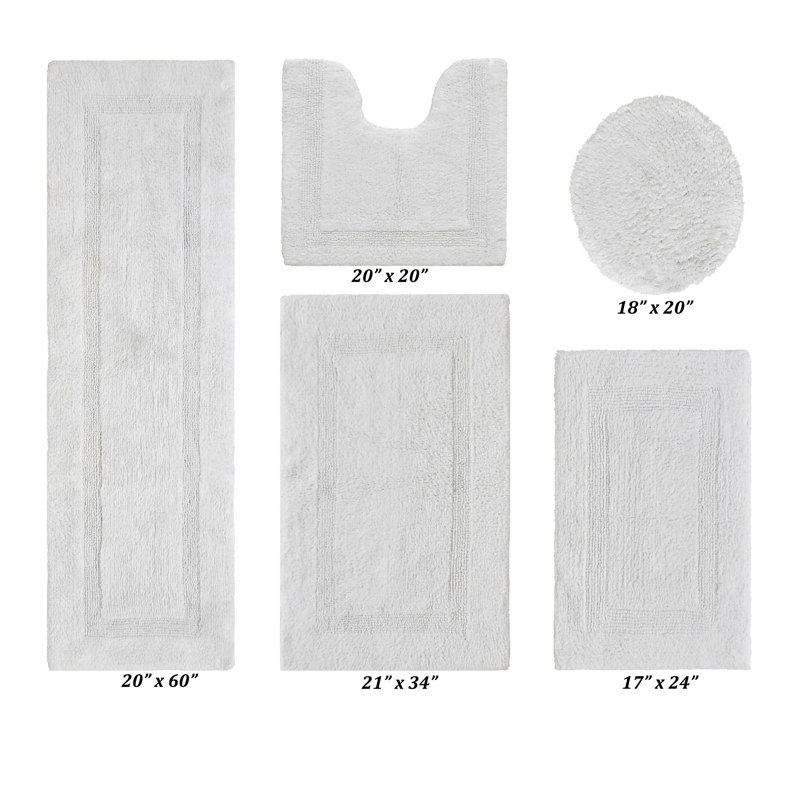 Lux Premium 2370 GSM 100% Cotton 5 Piece Bath Rug Sets, Machine Washable, Super Absorbent & Tufted Weave Reversible Bath Mat for Bathroom, Shower, and Tub, Oeko-Tex Certified Bathroom Rugs, White