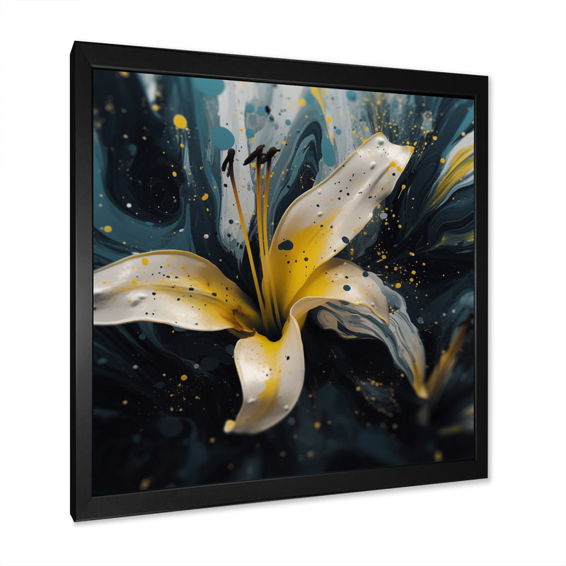 «Yellow Artful Lilies II» sur toile, Cadre photo noir, H 16 po x l 16 po x P 1 po