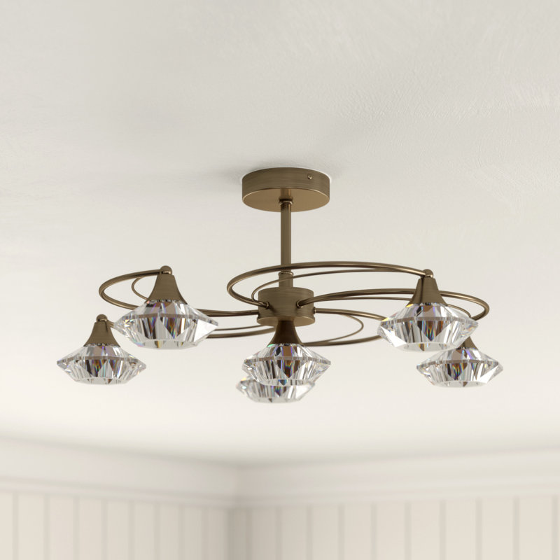 Greenhaw Glass Semi Flush Mount, Antique Brass