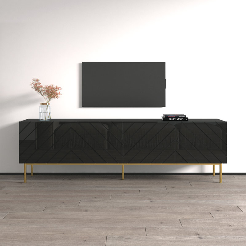 Atwater 75" Modern TV Stand with High Gloss Finish, Black