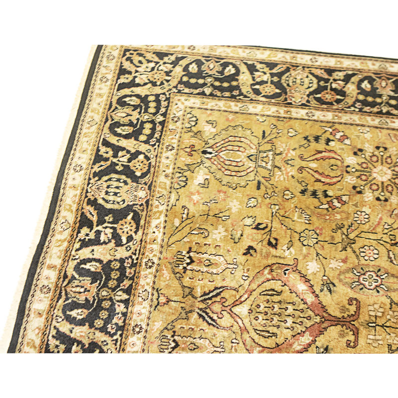 Hand Knotted Wool Area Rug in Gold And Black