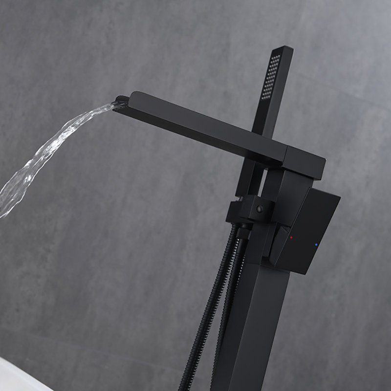 Robinet de baignoire autoportant monocommande à fixation au sol avec douche à main, Noir mat
