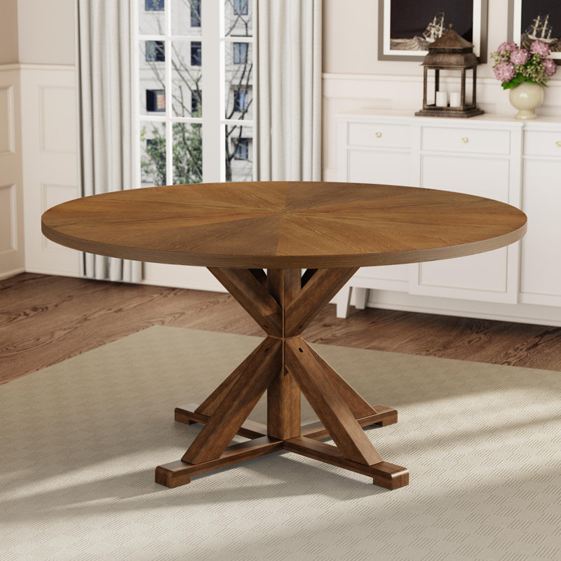 Evonia 59-Inch 8-Seat Round Solid Wood Dining Table, 31.5" H x 59"L x 59"W, Brown