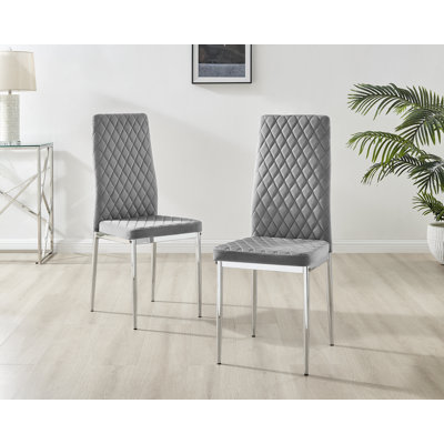 Ameka Luxury Velvet Modern Tall Back Dining Chairs with Metal Legs & Diamond Stitching