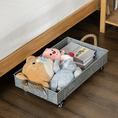 Galvanized Rolling Under Bed Basket Cart Storage