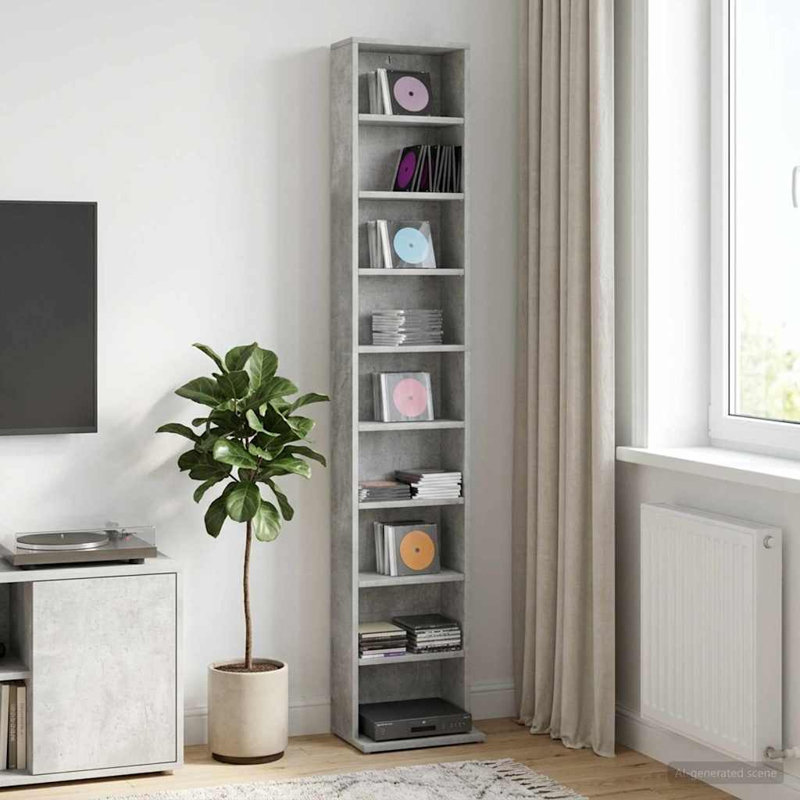 175 cm H Media Shelves, Concrete Grey