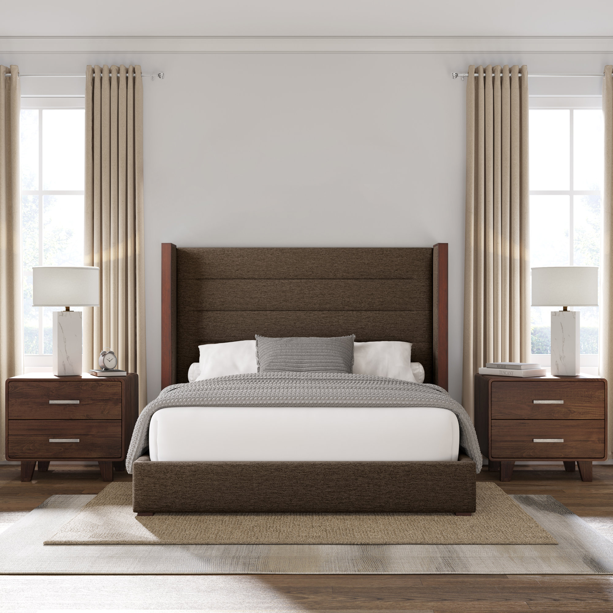 Ally Upholstered Wingback Bed, California King, Brown Flax Revolution®