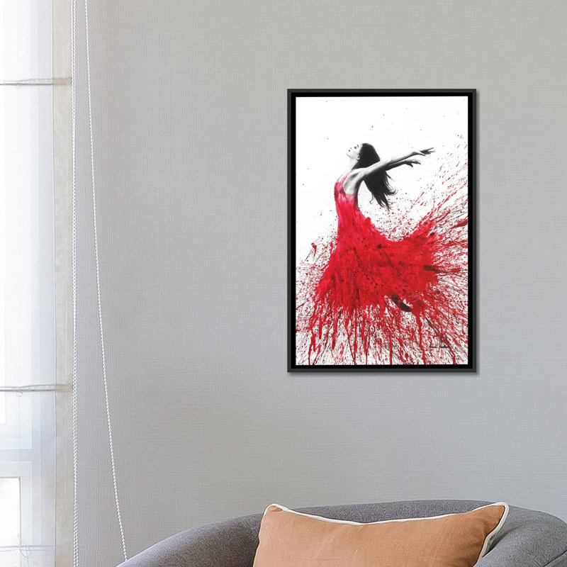 « rose danse », impression sur toile, H 26 po x l 18 po x P 1,5 po, Toile avec cadre noir, Pas de tapis