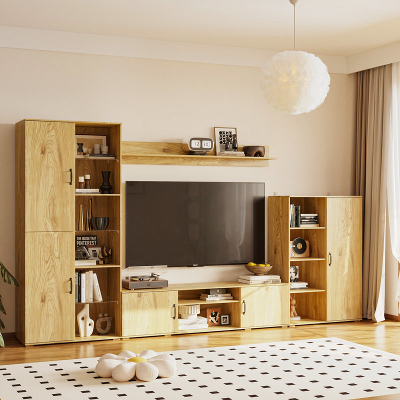 126'' W Entertainment Center With Versatile Display & Concealed Storage